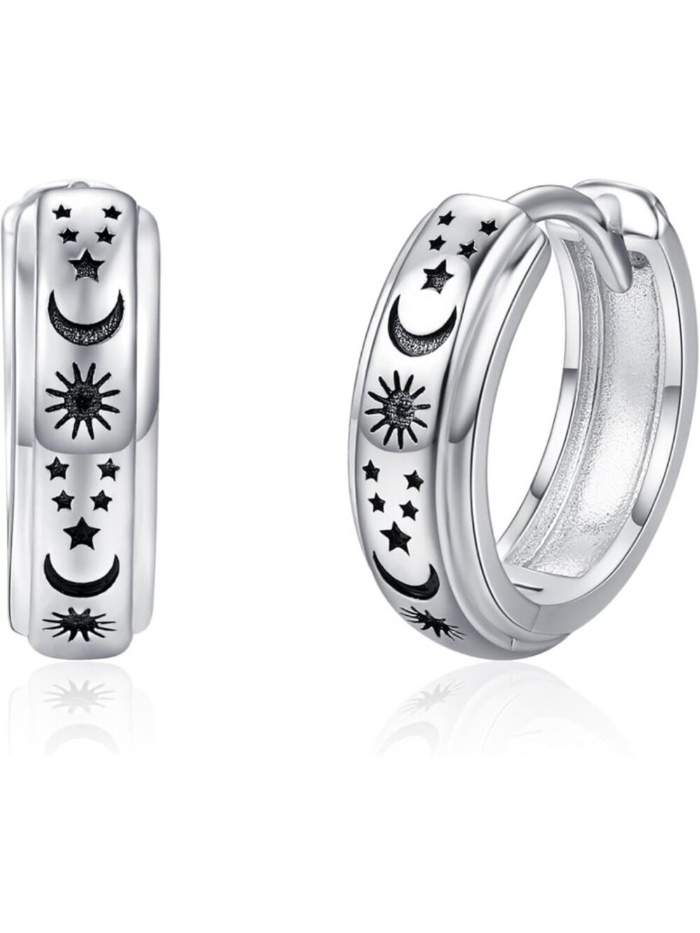 Celestial Moon Star Huggie Hoop Earrings | 925 Sterling Silver | Gold Options